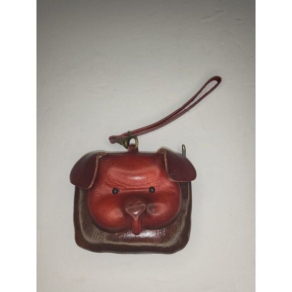 Red Pig Wristlet Leather Small Full Zip Clasp Vintage Boho - Picture 1 of 4